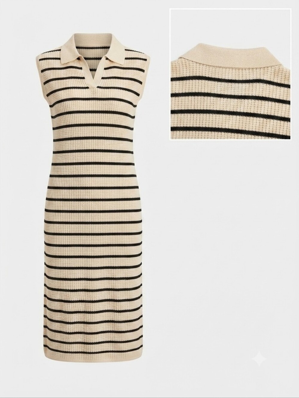 Chic Striped Collared Sleeveless Knit Dress - Summer Minimalist Aesthetic. SMALL